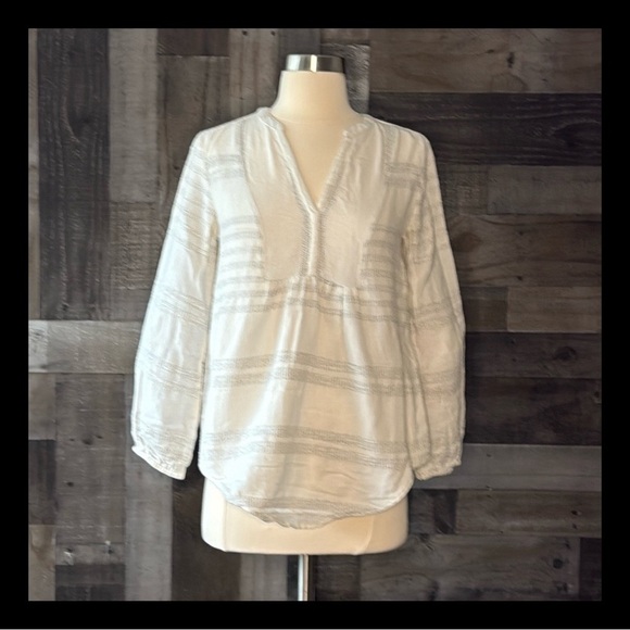 LOFT Lou & Grey peasant top XSmall Henley textured stripes coastal boho chic - Picture 1 of 12